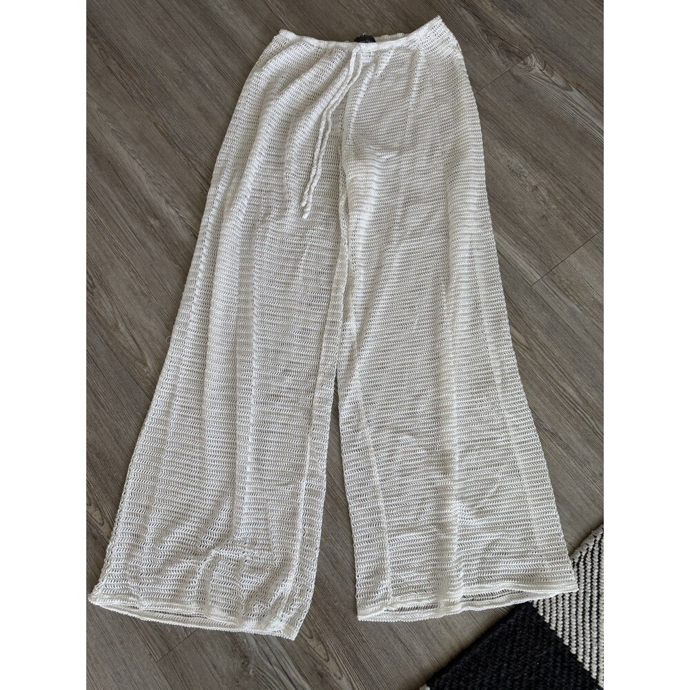 Jordan Taylor Crochet Beach Pants White Wide Leg Drawstring Size L Fits M